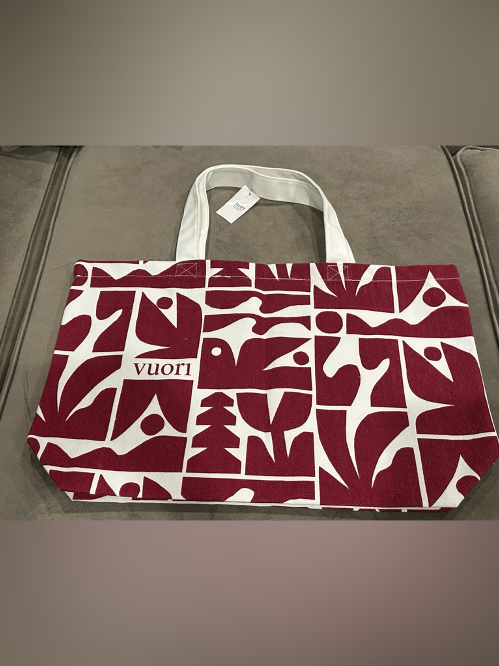 Vuori Red and White Graphic Canvas Tote